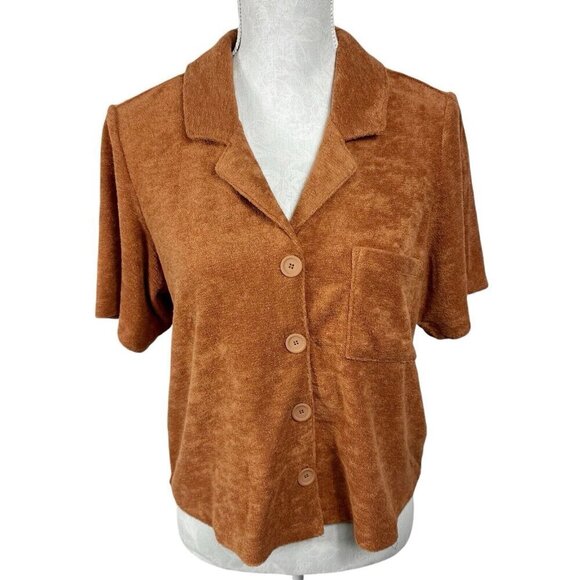 Marine Layer Women's L Terry Out Resort Shirt Sierra NWT Terra Cotta - Picture 2 of 16